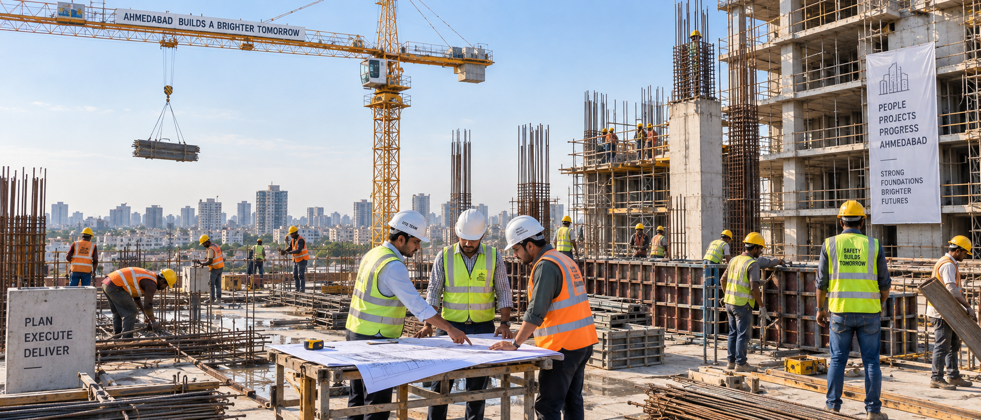 Skrutim Infra site team on an active construction site, India